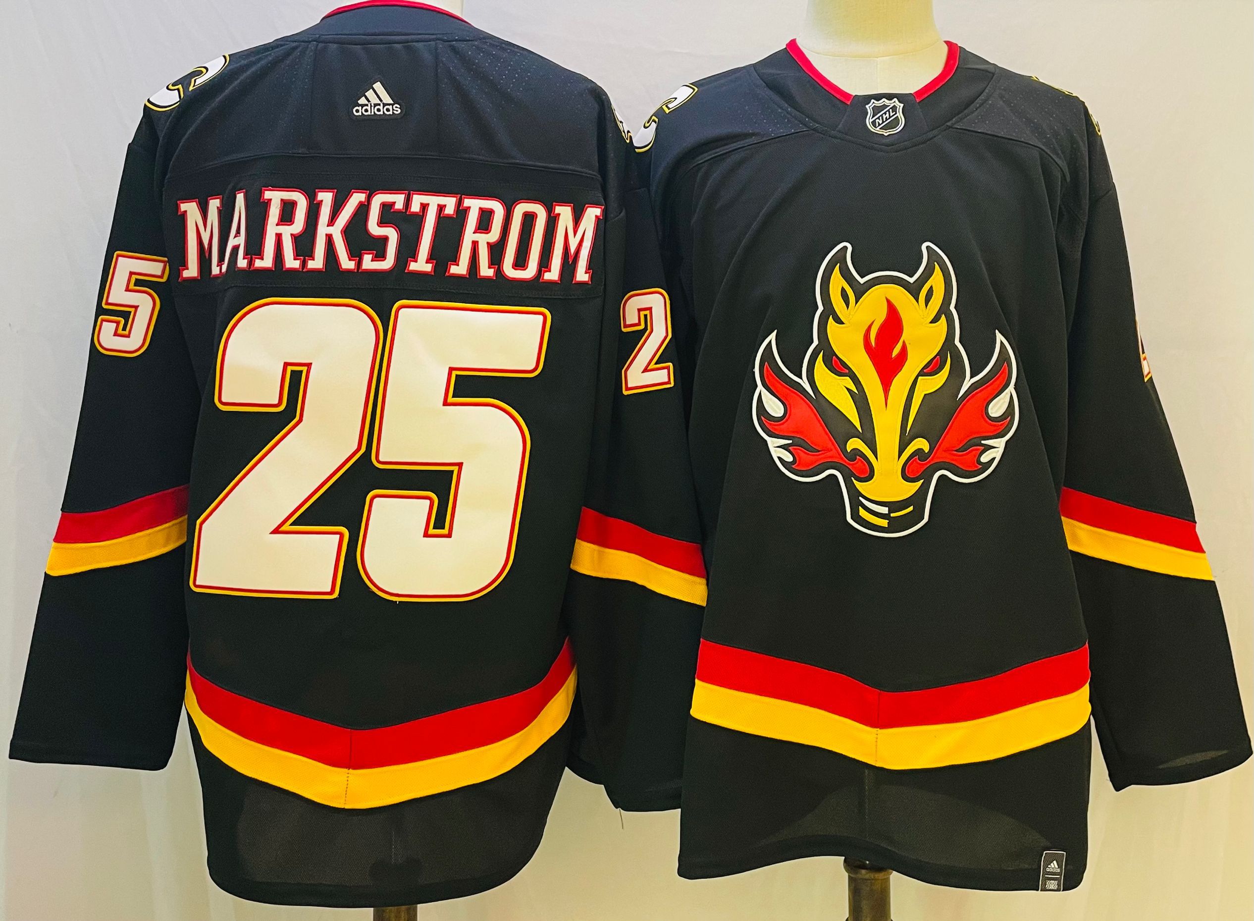 Men Calgary Flames #25 Markstrom Black Throwback 2022 Adidas NHL Jersey